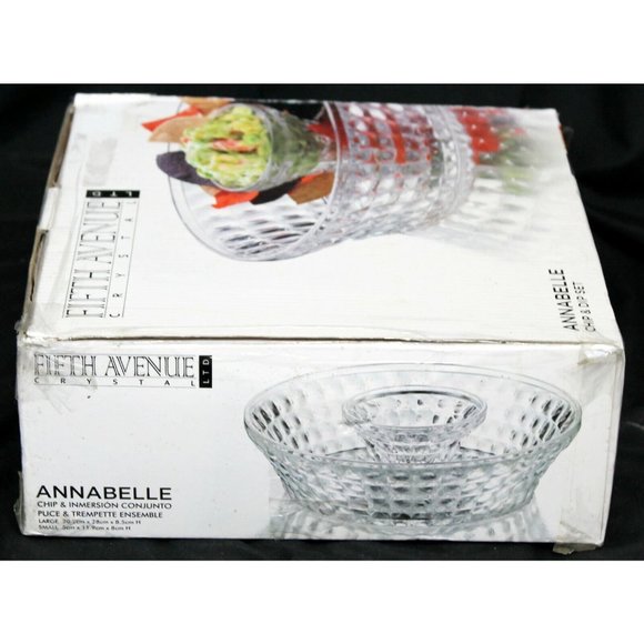 Fifth Avenue Crystal Annabelle 11" Chip & 5" Dip Set Clear Bowl Nesting New - Picture 9 of 12